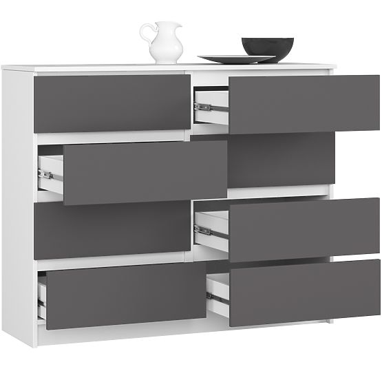 CHEST OF DRAWERS K120 8 DRAWERS WHITE / GRAY