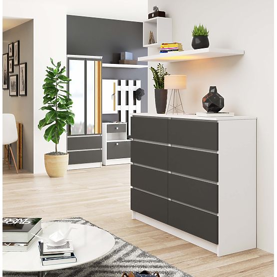 CHEST OF DRAWERS K120 8 DRAWERS WHITE / GRAY