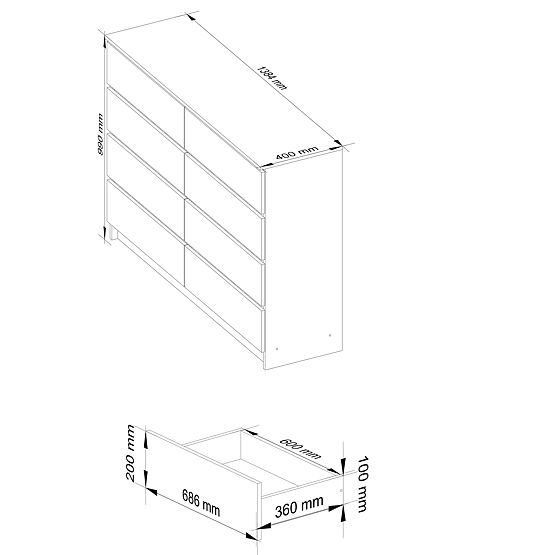 CHEST OF DRAWERS K140 8SZ CLP PK WHITE GLOSS
