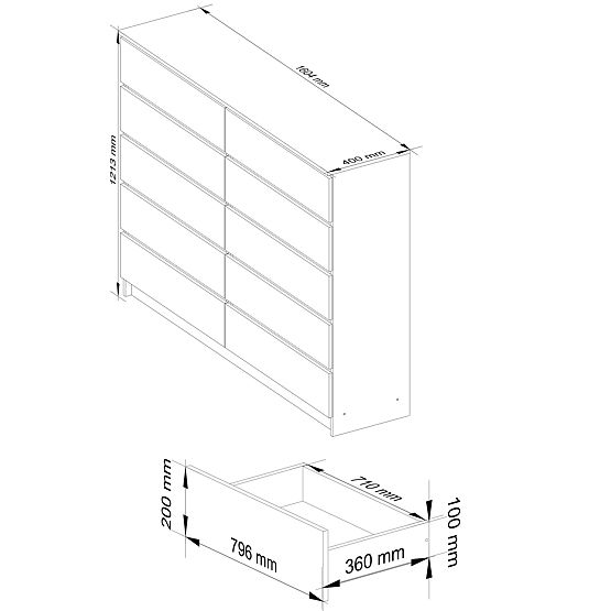 CHEST OF DRAWERS K160 10SZ CLP PK WHITE / SONOMA