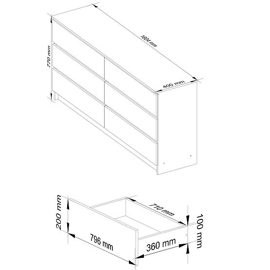 CHEST OF DRAWERS K160 6SZ CLP ARTISAN OAK / WHITE
