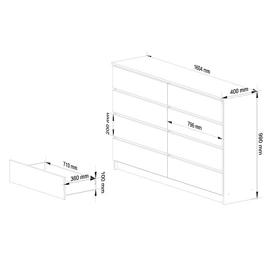 CHEST OF DRAWERS K160 8SZ CLP PK WHITE / GRAY