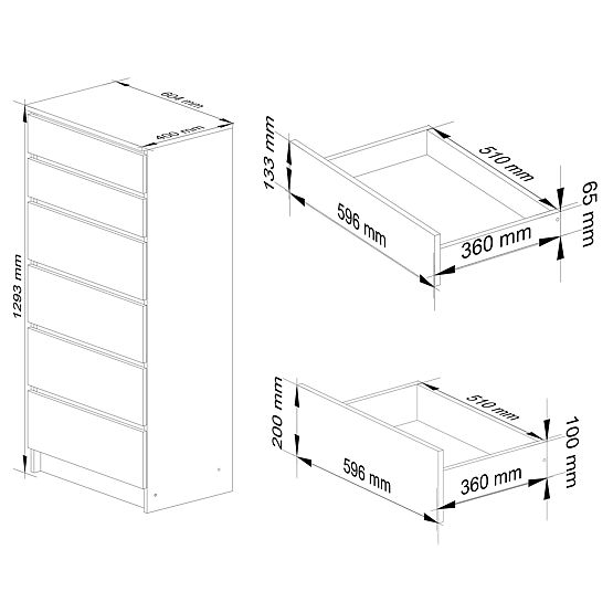 CHEST OF DRAWERS K60 6SZ CLP PK WHITE / GRAY