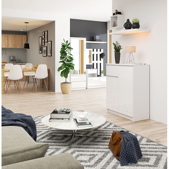 CHEST OF DRAWERS K80 2D 1SZ CLP PK WHITE GLOSS