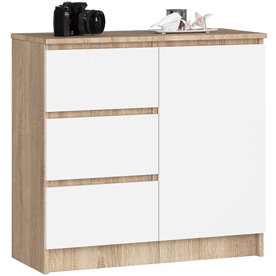 CHEST OF DRAWERS K80 JERRY 1D 3DR PK OAK SONOMA / WHITE