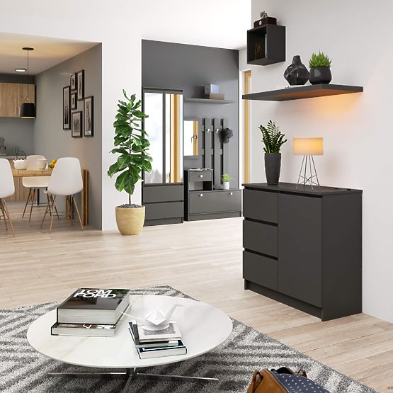 CHEST OF DRAWERS K80 JERRY 1D 3SZ PK GRAPHITE GRAY