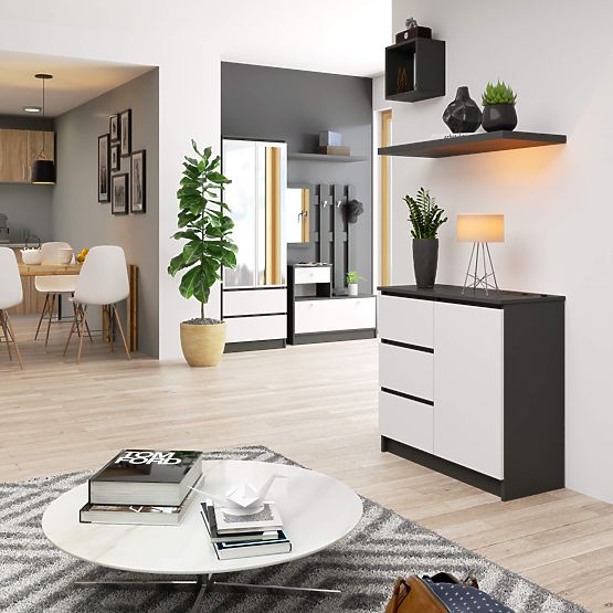 CHEST OF DRAWERS K80 JERRY 1D 3SZ PK GRAPHITE GRAY / WHITE