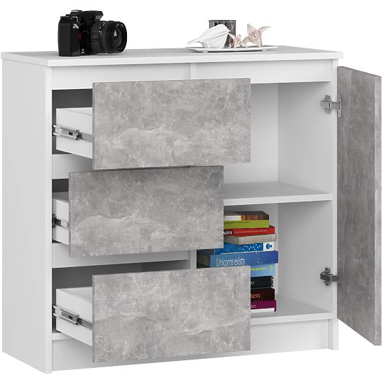 CHEST OF DRAWERS K80 JERRY 1D 3SZ PK WHITE / CONCRETE