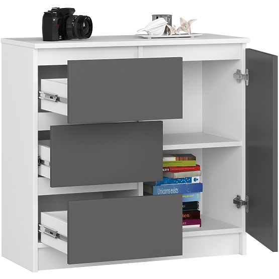 CHEST OF DRAWERS K80 JERRY 1D 3SZ PK WHITE / GRAPHITE GRAY