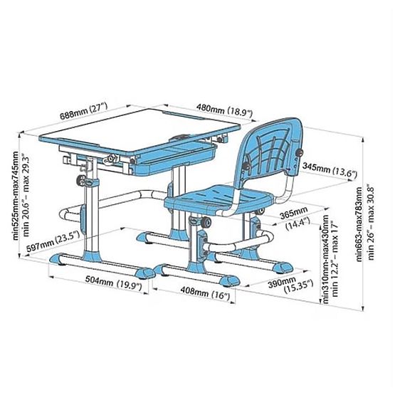 Childlike writing table + chair Cubby Lupine - blue