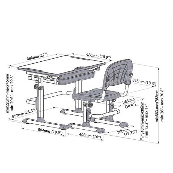 Childlike writing table + chair Cubby Lupine - gray