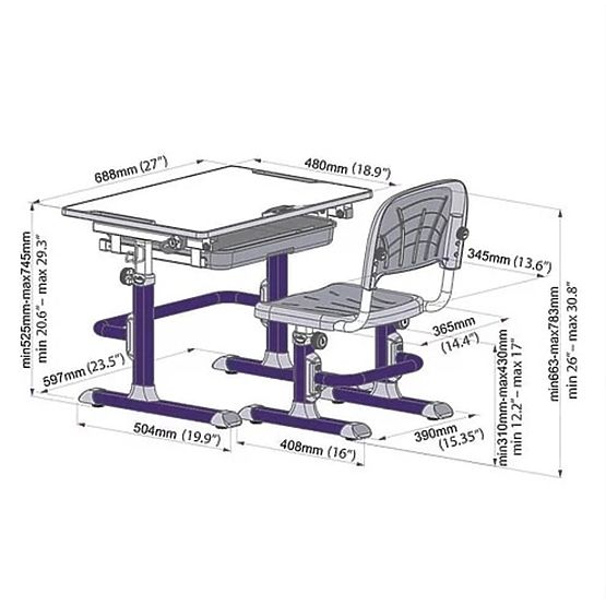 Childlike writing table + chair Cubby Lupine - violet