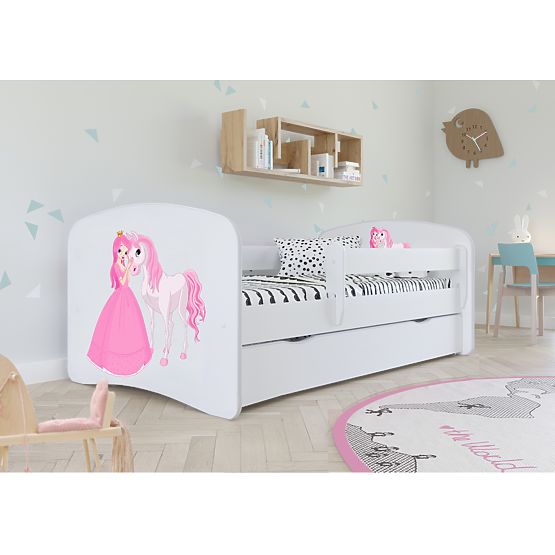 Children's Bed with Guardrail Ourbaby - Princess with Horse - White