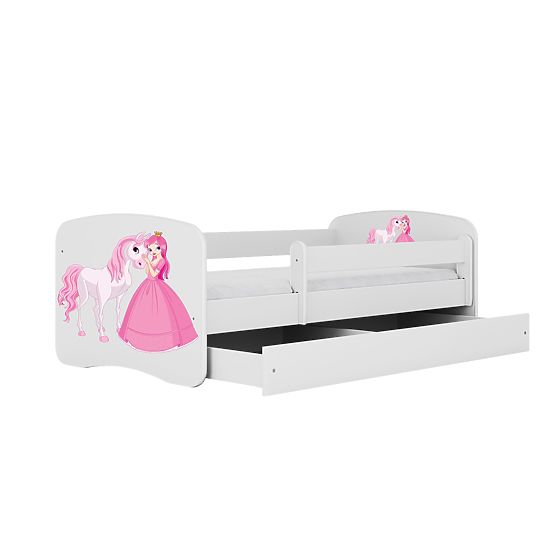 Children's Bed with Guardrail Ourbaby - Princess with Horse - White