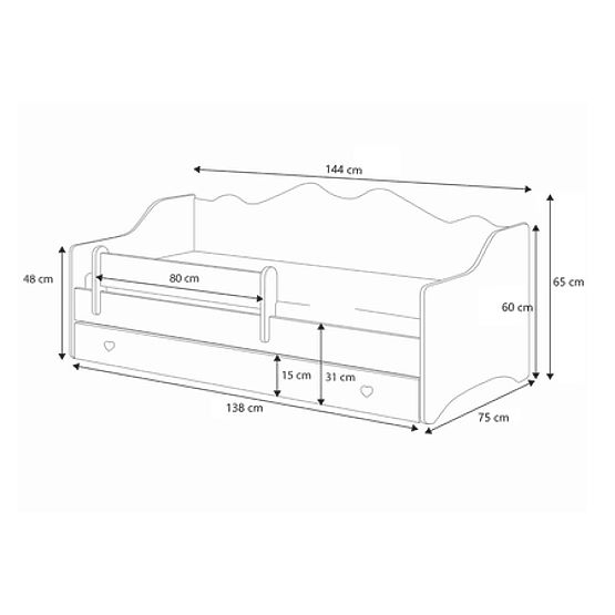 Children's Bed EMMA with Drawer and Guardrail 140x70 Pink