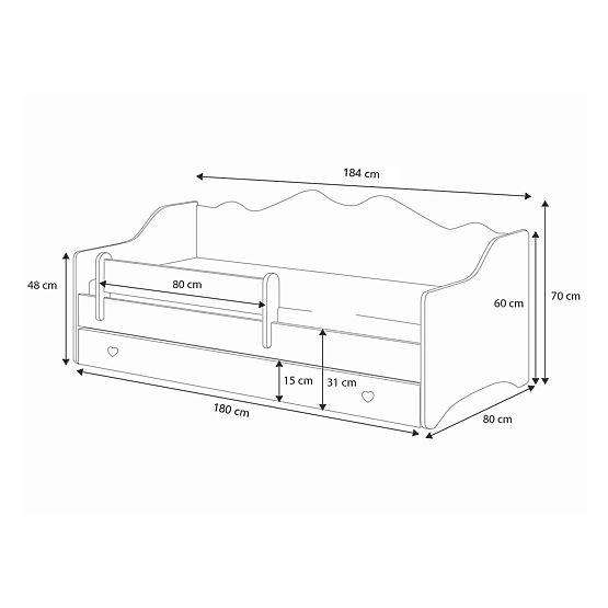 Children's Bed EMMA with Drawer and Guardrail 180x80 Grey