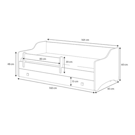 Children's Bed ERYK with Drawer and Guardrail 160x80 Grey Panel