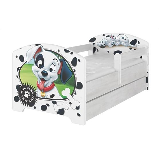 Children's Bed with Safety Rail - 101 Dalmatians - Norwegian Pine Decor
