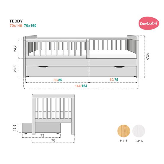 Children's Bed with Guardrail TEDDY - Natural