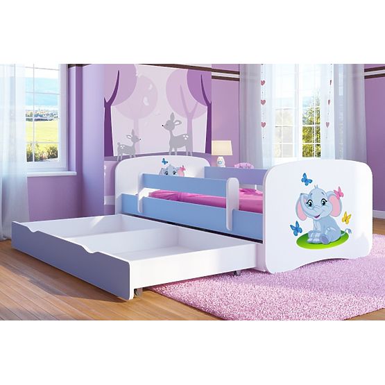 Children's bed with bed rail Ourbaby - Elephant - blue