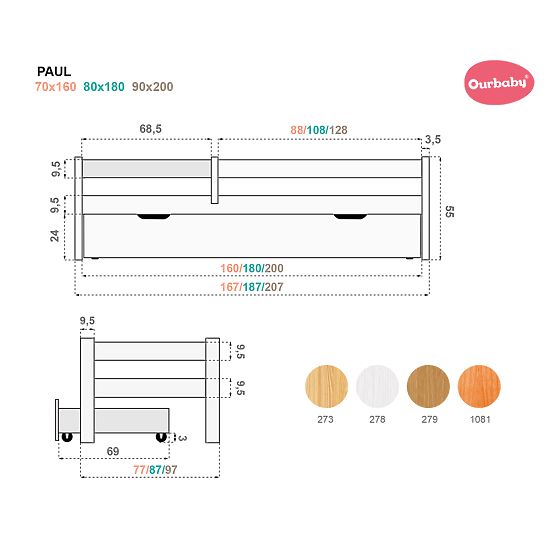 Children's Bed Paul with Guardrail - Beech