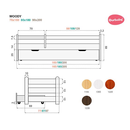 Children's Bed with Safety Rail - Cherry