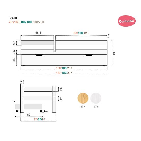 Children's Bed Paul with Guardrail - White