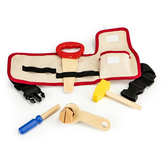 Children's belt with wooden tools