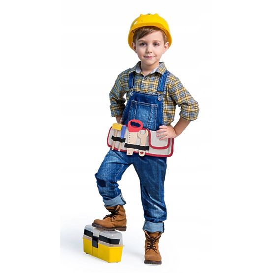 Children's belt with wooden tools