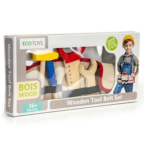 Children's belt with wooden tools