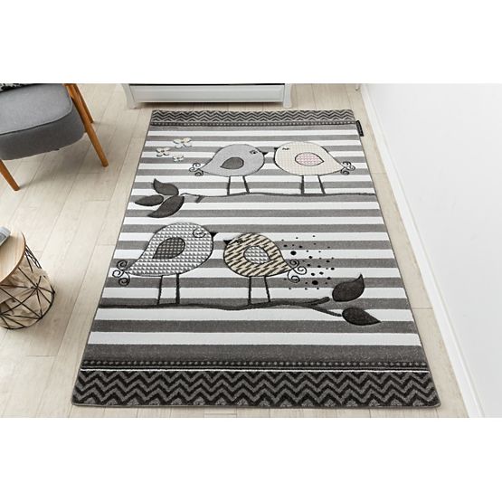 Children's carpet PETIT - Birds - gray-white