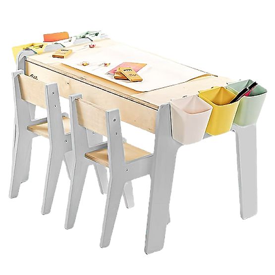 Children's Furniture Set Table and Two Chairs with Accessories - Gray