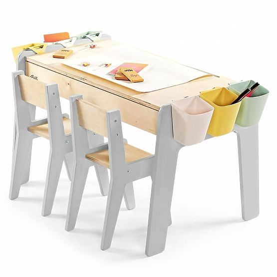 Children's Furniture Set Table and Two Chairs with Accessories - Gray