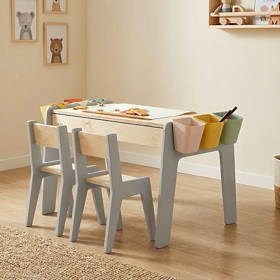 Children's Furniture Set Table and Two Chairs with Accessories - Gray