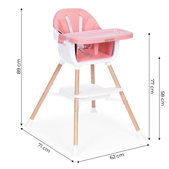 Children's High Chair 2-in-1 Pink ECOTOYS