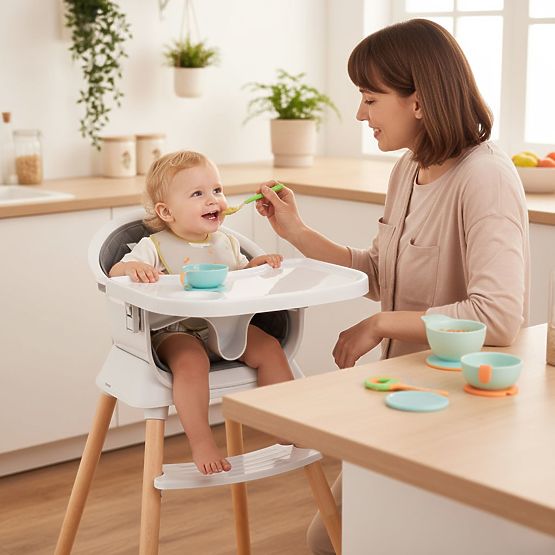 Children's High Chair 6-in-1 with Quilted Cover and Gray Tray ECOTOYS