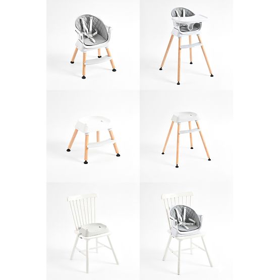 Children's High Chair 6-in-1 with Quilted Cover and Gray Tray ECOTOYS