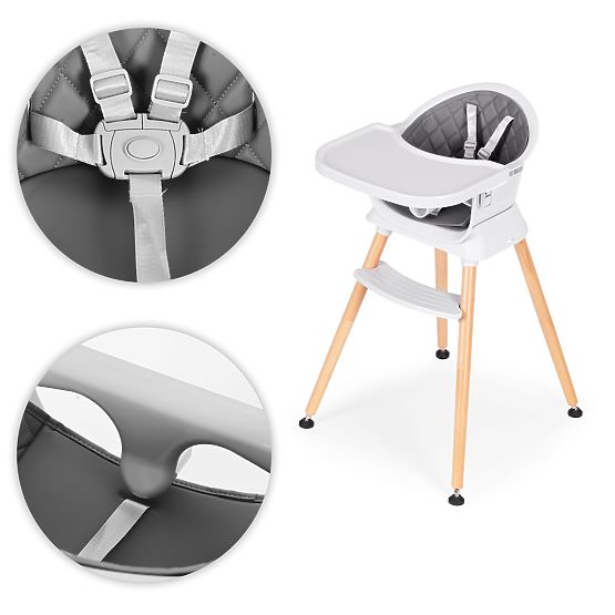 Children's High Chair 6-in-1 with Quilted Cover and Gray Tray ECOTOYS