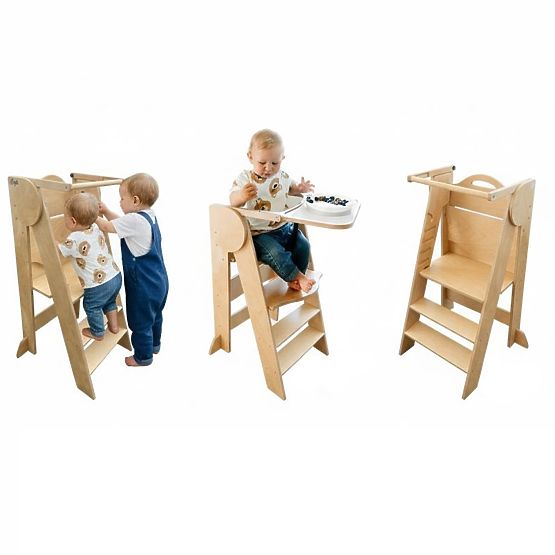 Children's High Chair and Learning Tower 2-in-1 - Natural