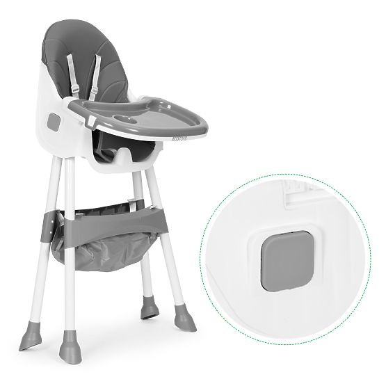 Children's High Chair with Tray, Basket, 5-Point Harness, Grey ECOTOYS