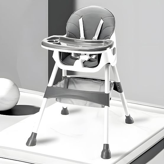 Children's High Chair with Tray, Basket, 5-Point Harness, Grey ECOTOYS