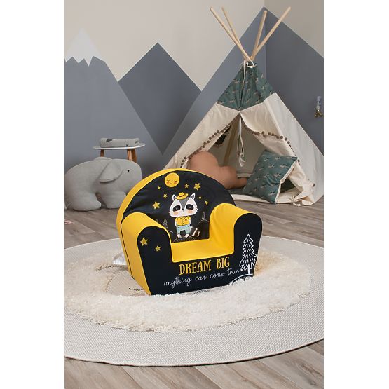 Children's Armchair Raccoon - Black and Yellow