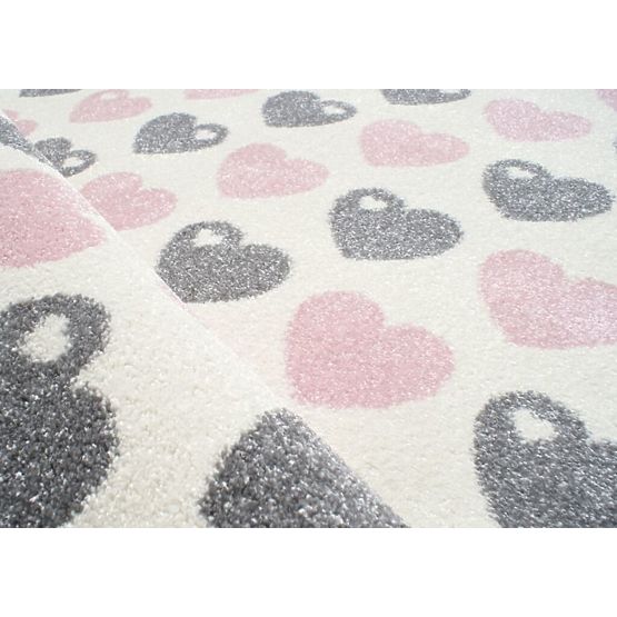 Children's rug hearts pink-silver white