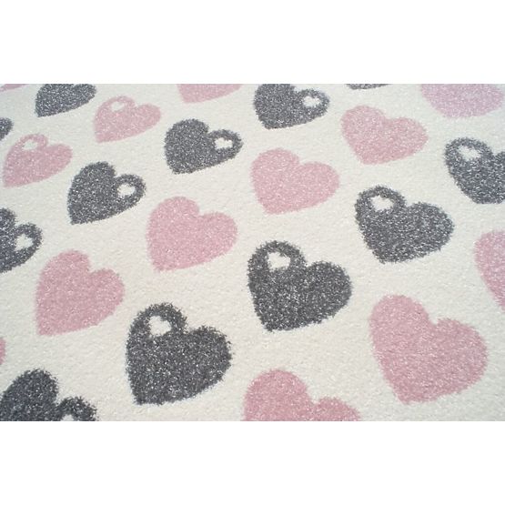 Children's rug hearts pink-silver white