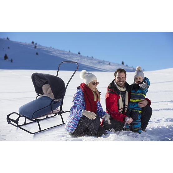 Children's sled with backrest and hood - jeans / melange