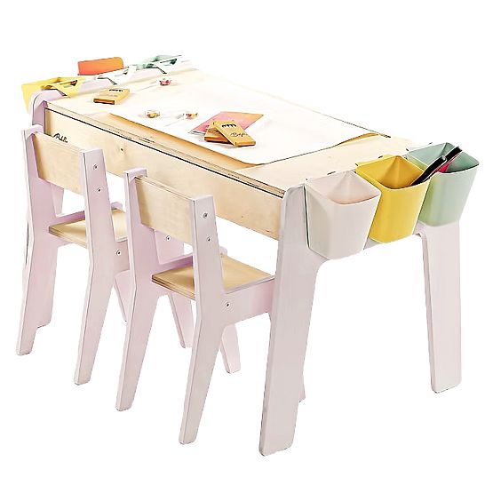 Children's Table and Two Chairs Set with Accessories - Pink