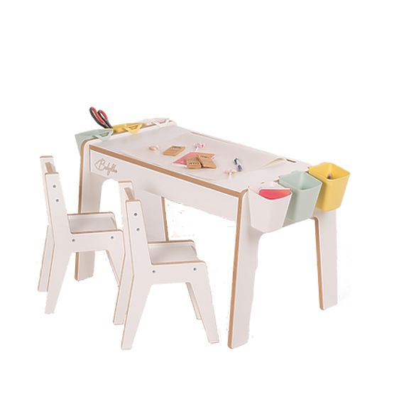 Children's Table and Two Chairs Set with Accessories - White