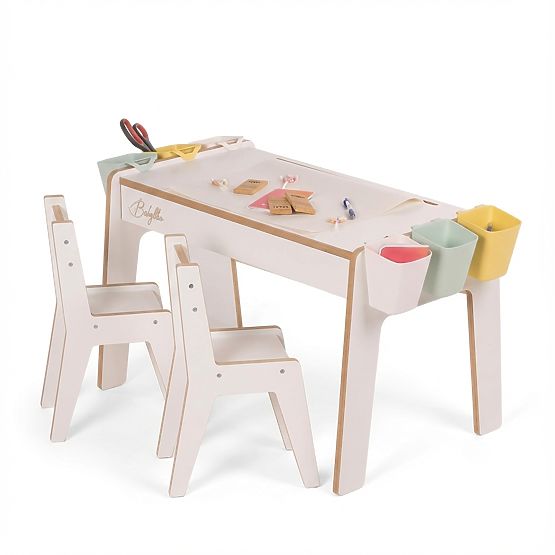 Children's Table and Two Chairs Set with Accessories - White