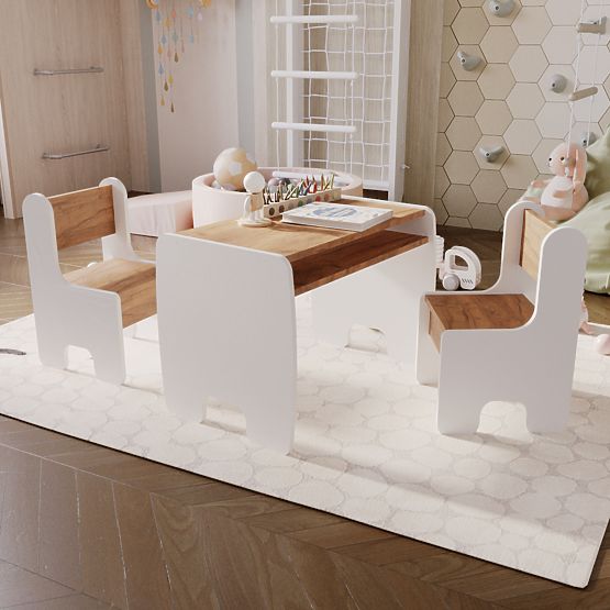 Children's Table Timi and Two Chairs in White / Golden Oak Craft Color