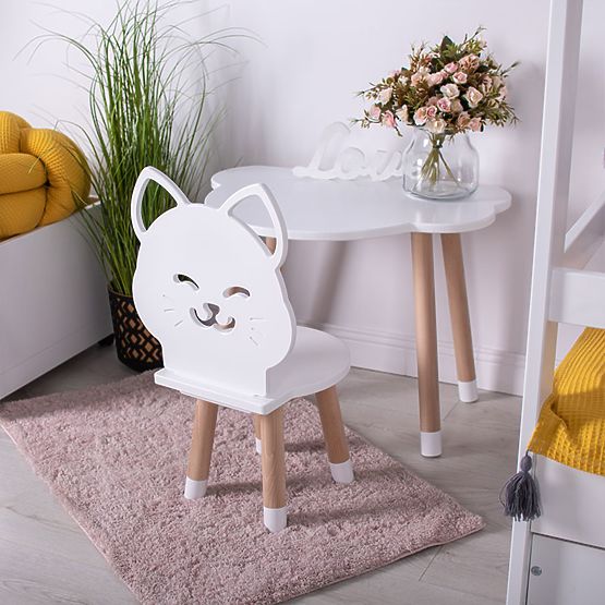 Children's table with chairs - Cat - white